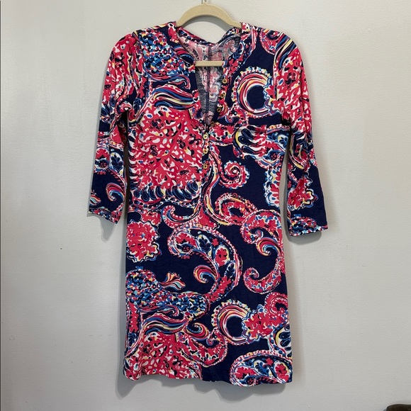 Lilly Pulitzer Dresses & Skirts - Lilly Pulitzer 100% Pima Cotton Navy Pink Paisley Dress Size Small